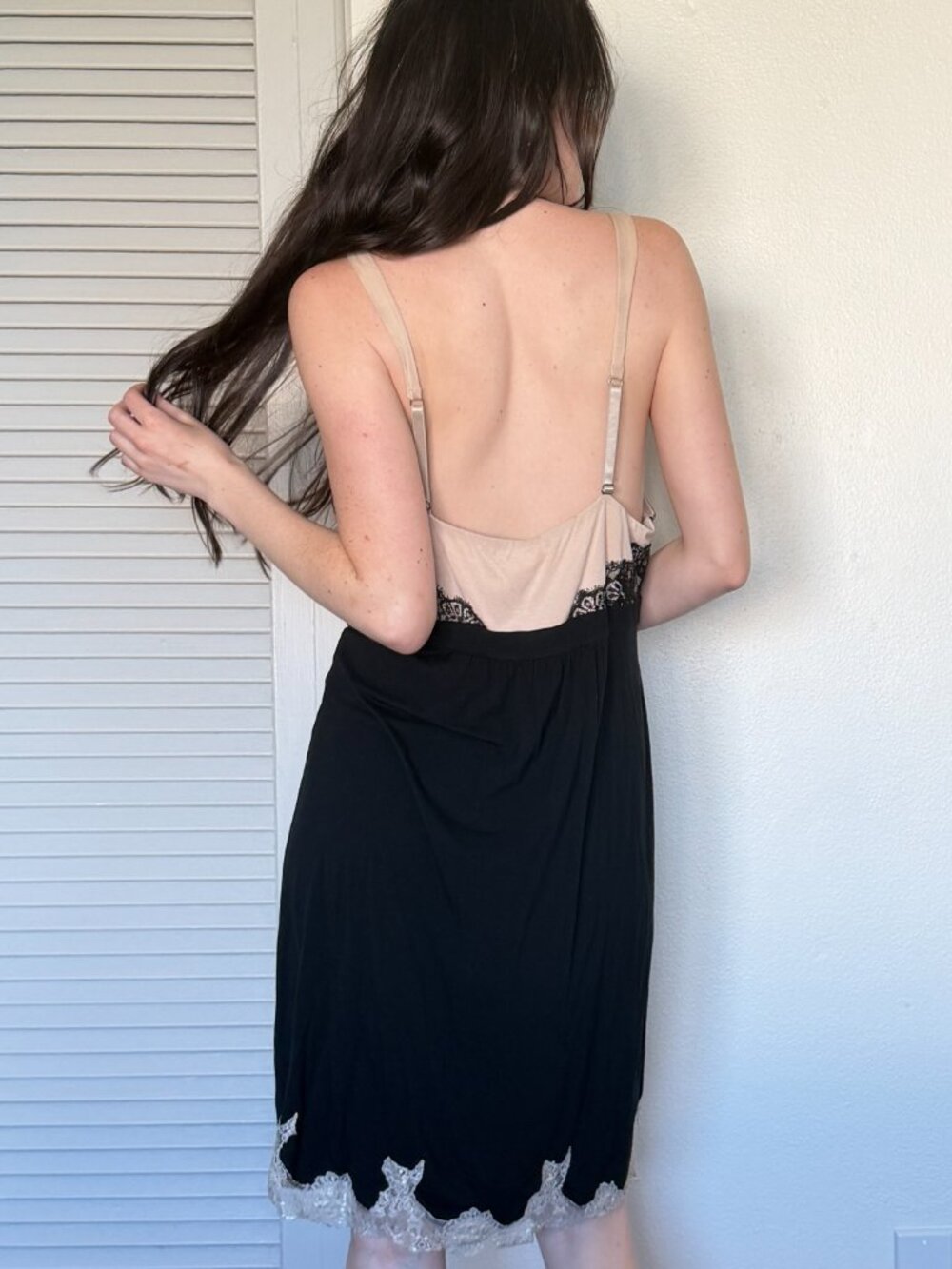 Y2K Mini Babydoll Dress (L) large black tan vintage lace sexy nightie glam goth - Picture 6 of 8